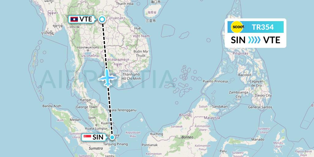 TR354 Tigerair Flight Map: Singapore to Vientiane