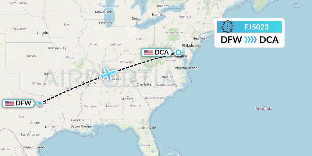 FJ5023 Fiji Airways Flight Map: Dallas to Washington