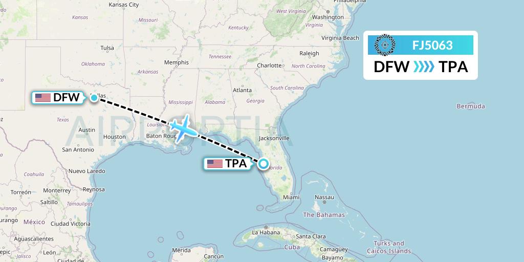FJ5063 Fiji Airways Flight Map: Dallas to Tampa