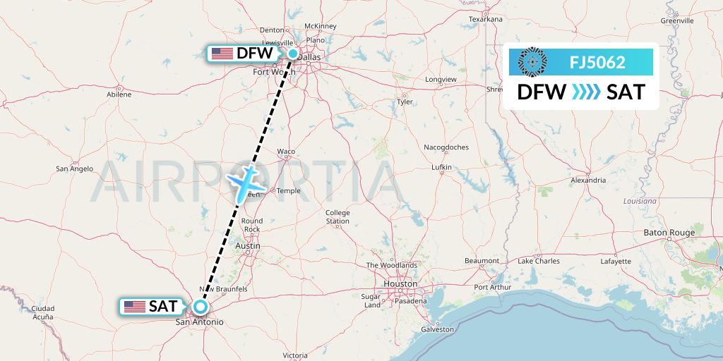 FJ5062 Fiji Airways Flight Map: Dallas to San Antonio