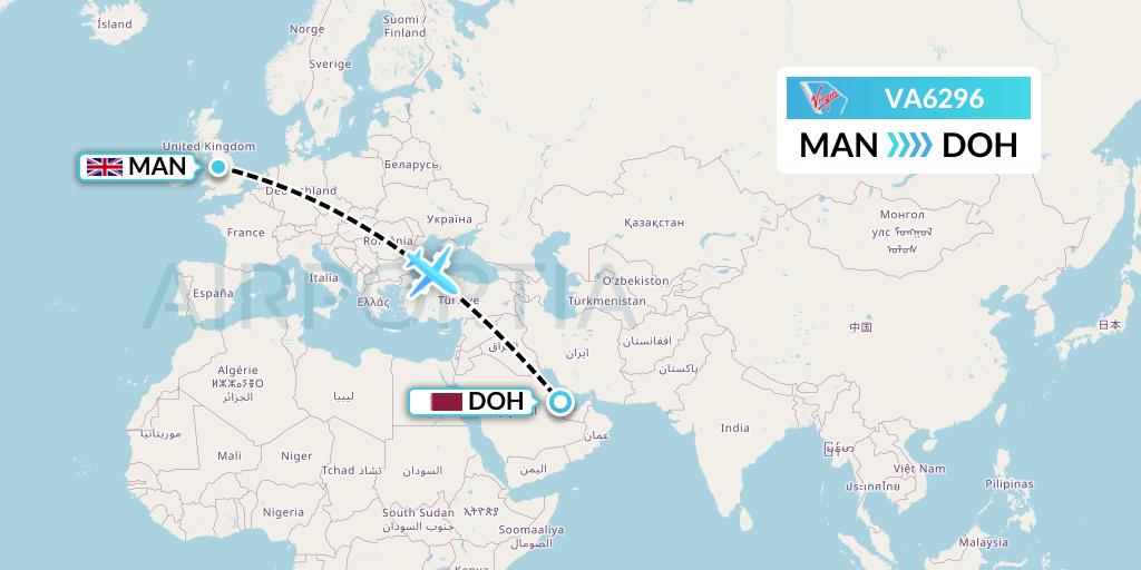VA6296 Virgin Australia Flight Map: Manchester to Doha