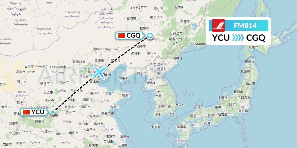 FM814 Shanghai Airlines Flight Map: Yuncheng to Changchun