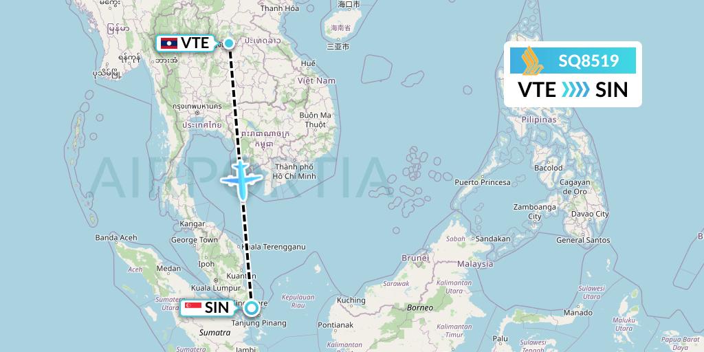 SQ8519 Singapore Airlines Flight Map: Vientiane to Singapore