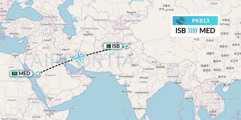 PK813 Pakistan International Airlines Flight Map: Islamabad to Medina