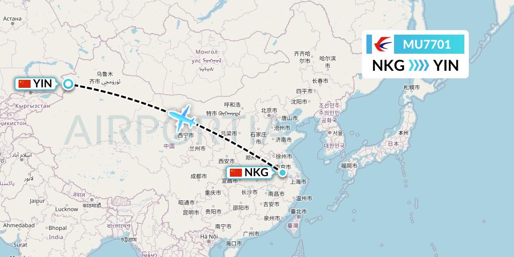 MU7701 China Eastern Airlines Flight Map: Nanjing to Yining