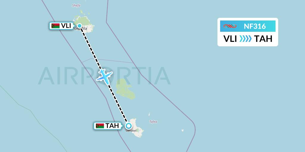 NF316 Air Vanuatu Flight Map: Port Vila to Vanuatu