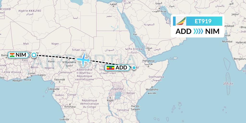 ET919 Ethiopian Airlines Flight Map: Addis Ababa to Niamey