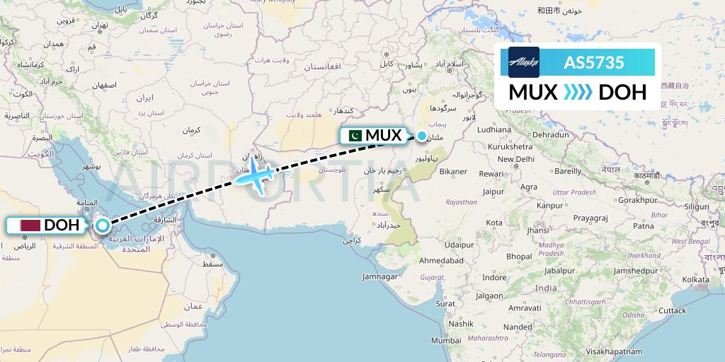AS5735 Alaska Airlines Flight Map: Multan to Doha