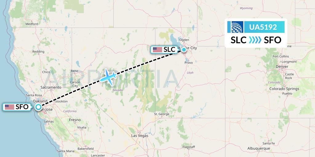 UA5192 United Airlines Flight Map: Salt Lake City to San Francisco