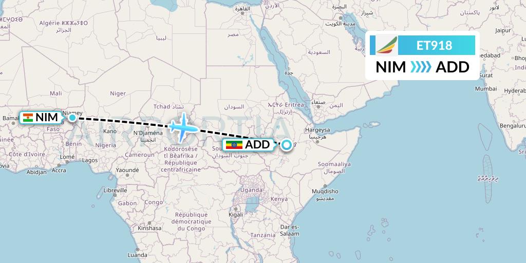 ET918 Ethiopian Airlines Flight Map: Niamey to Addis Ababa