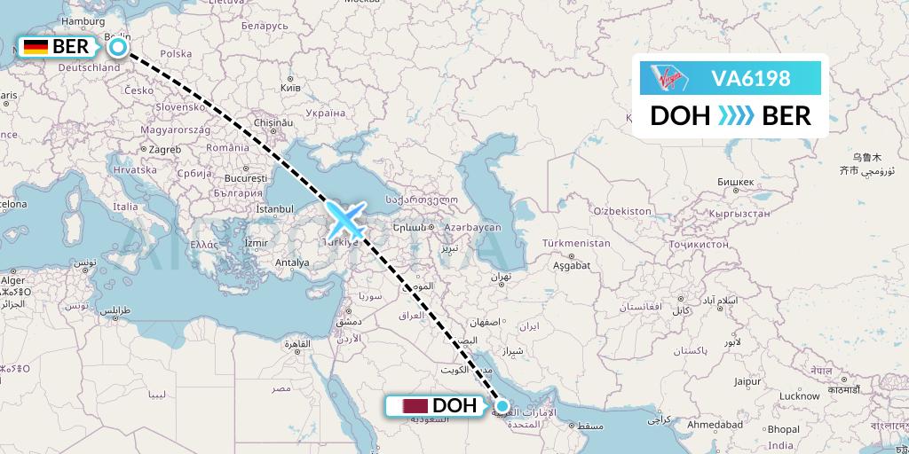 VA6198 Virgin Australia Flight Map: Doha to Berlin