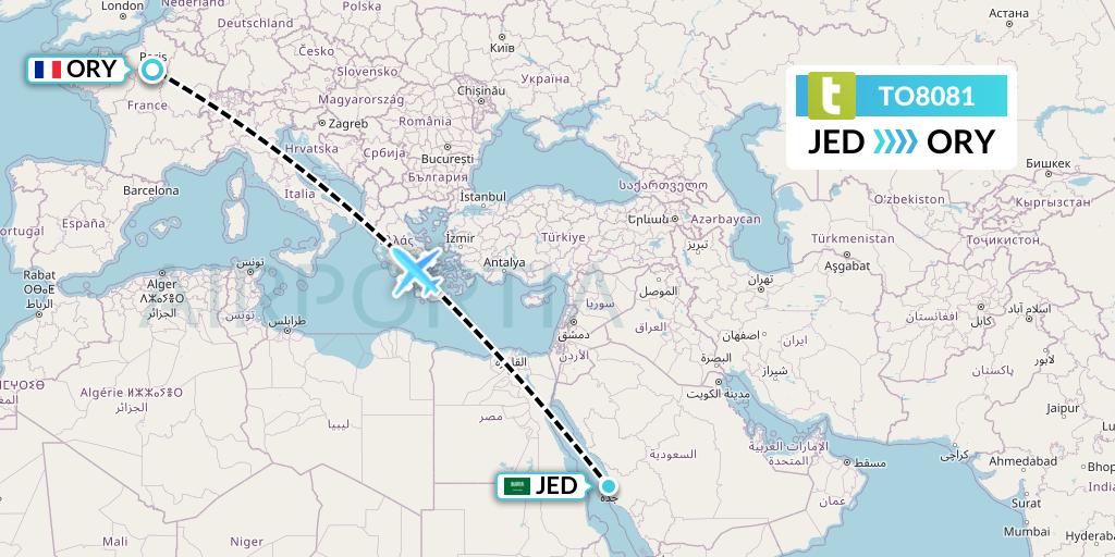 TO8081 Transavia France Flight Map: Jeddah to Paris