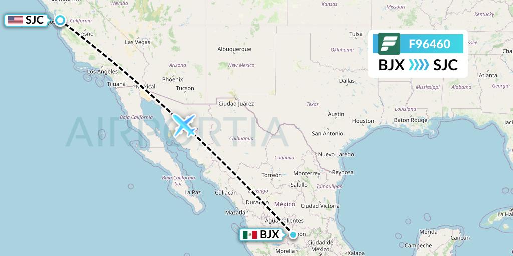 F96460 Frontier Airlines Flight Map: Silao to San Jose