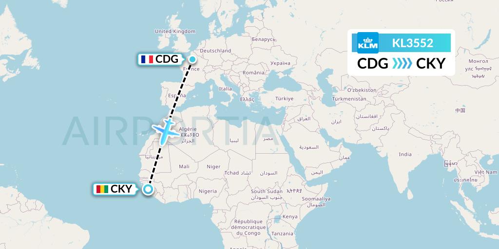 KL3552 KLM Flight Map: Paris to Conakry