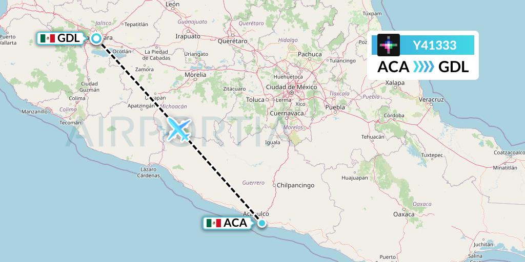 Y41333 Volaris Flight Map: Acapulco to Guadalajara