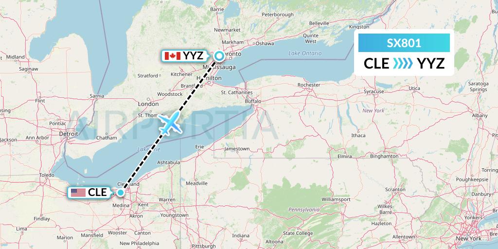 SX801 Flygta Airlines Flight Map: Cleveland to Toronto