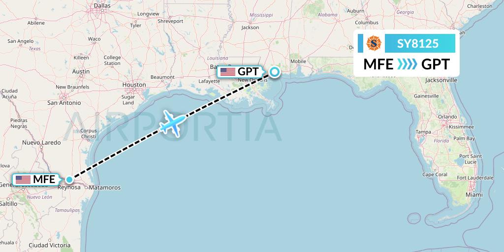SY8125 Sun Country Airlines Flight Map: McAllen to Gulfport
