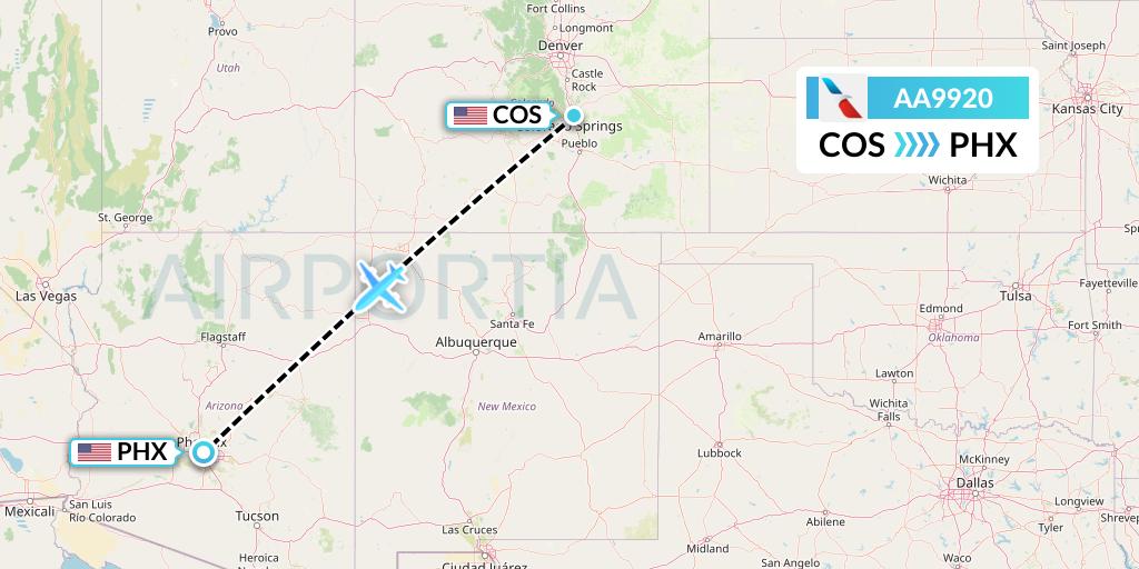 AA9920 American Airlines Flight Map: Colorado Springs to Phoenix