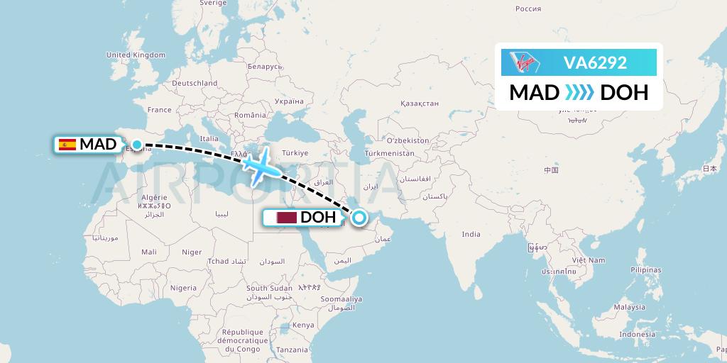 VA6292 Virgin Australia Flight Map: Madrid to Doha