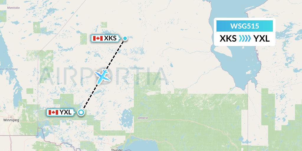 WSG515 Wasaya Airways Flight Map: Kasabonika to Sioux Lookout