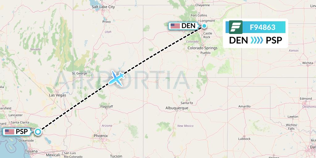 F94863 Frontier Airlines Flight Map: Denver to Palm Springs