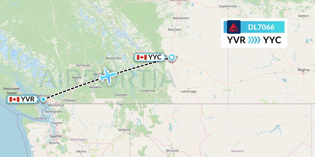 DL7066 Delta Air Lines Flight Map: Vancouver to Calgary