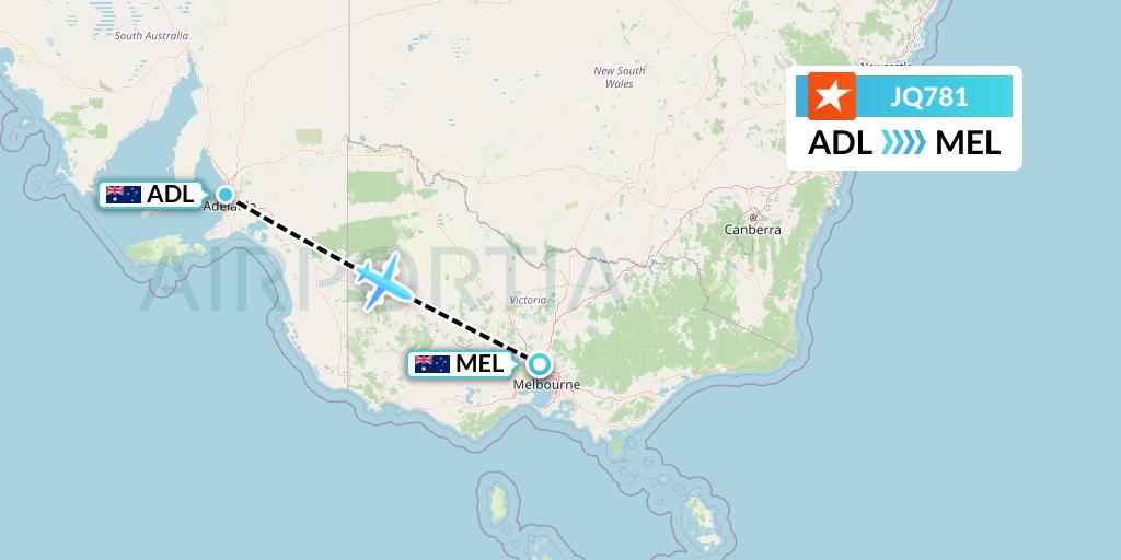 JQ781 Jetstar Airways Flight Map: Adelaide to Melbourne