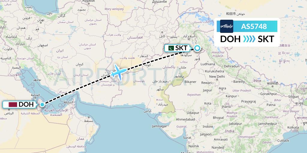 AS5748 Alaska Airlines Flight Map: Doha to Sialkot
