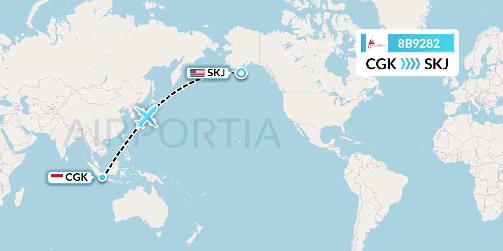 8B9282 TransNusa Flight Map: Jakarta to Sitkinak Island