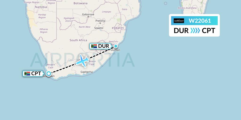 W22061 Flex Flight Flight Map: Durban to Cape Town