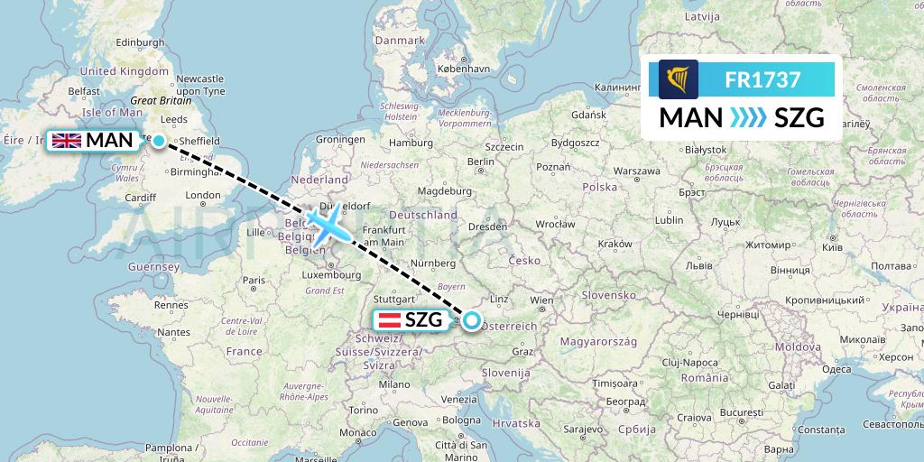 FR1737 Ryanair Flight Map: Manchester to Salzburg