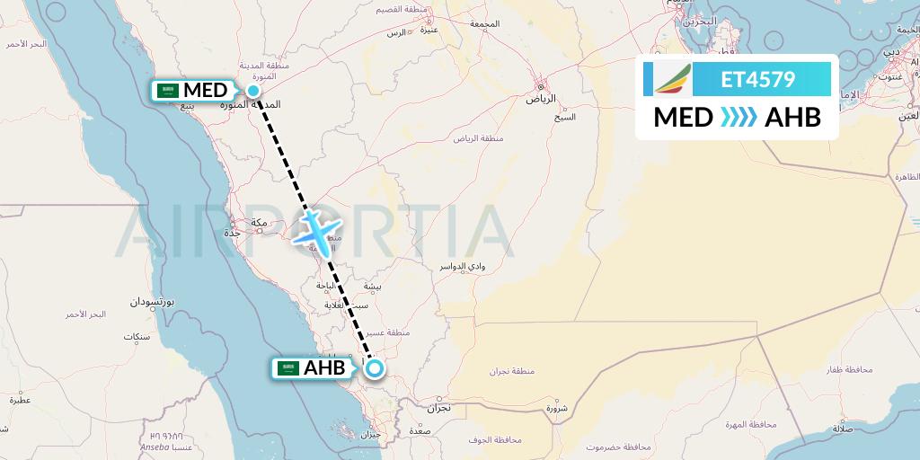 ET4579 Ethiopian Airlines Flight Map: Medina to Abha