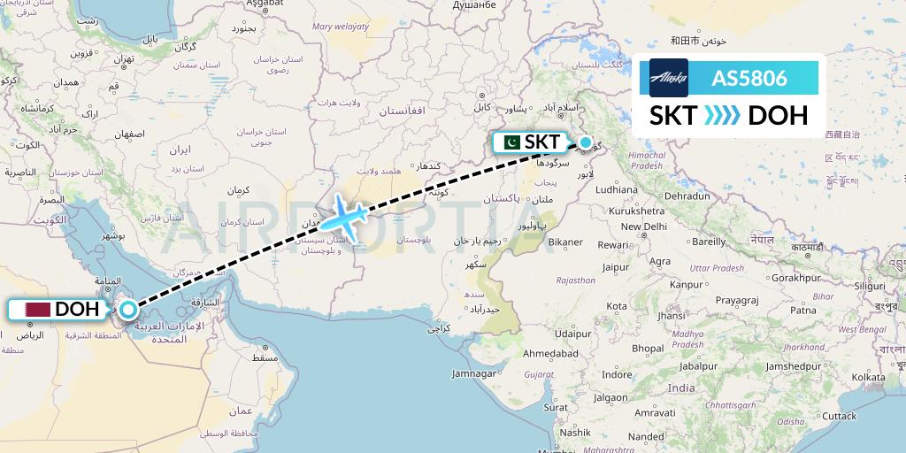 AS5806 Alaska Airlines Flight Map: Sialkot to Doha