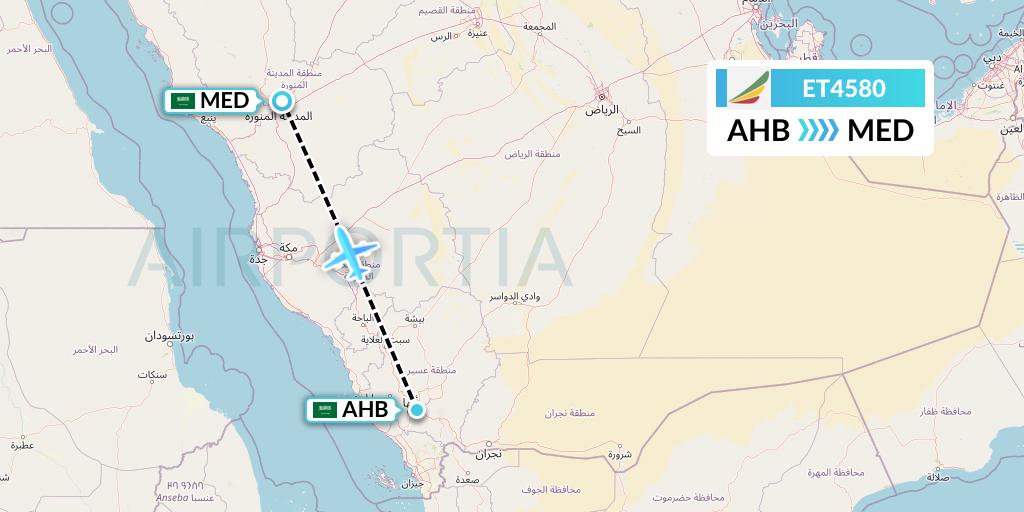 ET4580 Ethiopian Airlines Flight Map: Abha to Medina