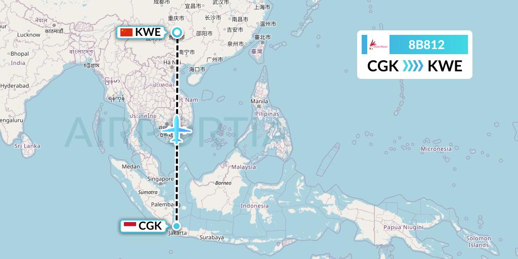 8B812 TransNusa Flight Map: Jakarta to Guiyang