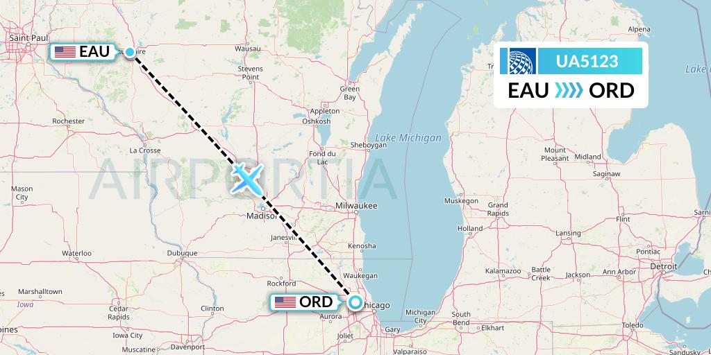 UA5123 United Airlines Flight Map: Eau Claire to Chicago