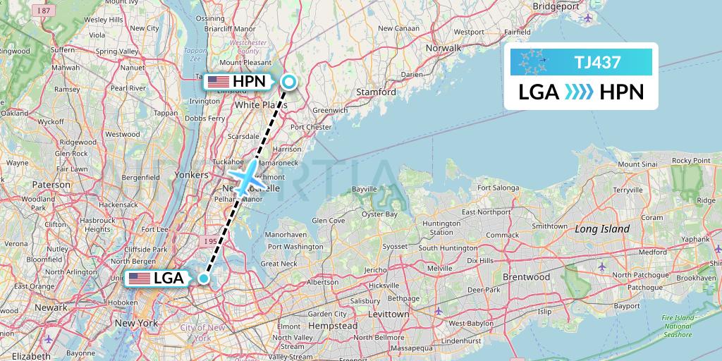 TJ437 Tradewind Aviation Flight Map: New York to White Plains