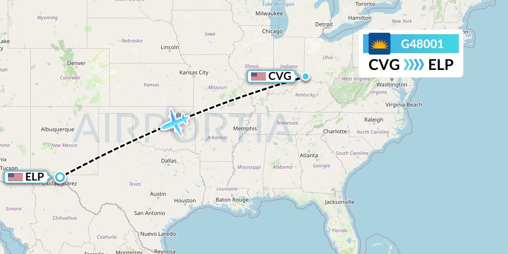 G48001 Allegiant Air Flight Map: Cincinnati to El Paso