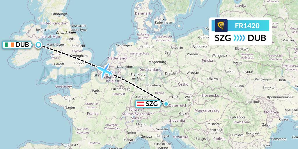 FR1420 Ryanair Flight Map: Salzburg to Dublin