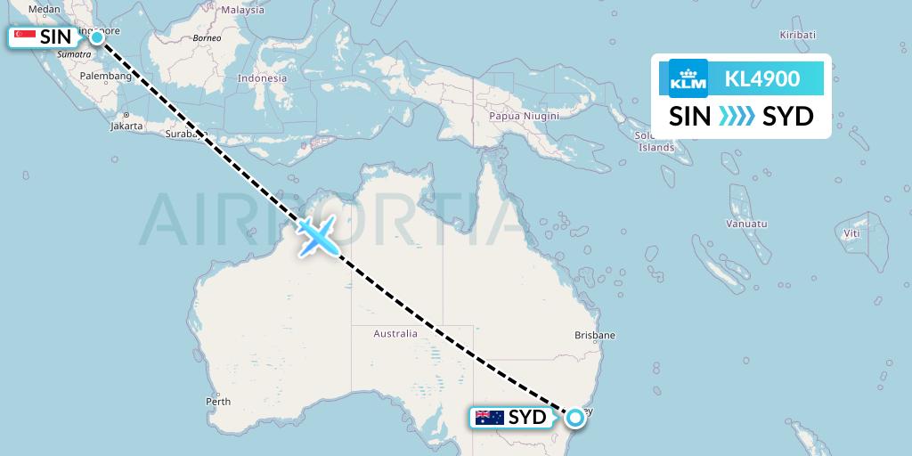 KL4900 KLM Flight Map: Singapore to Sydney
