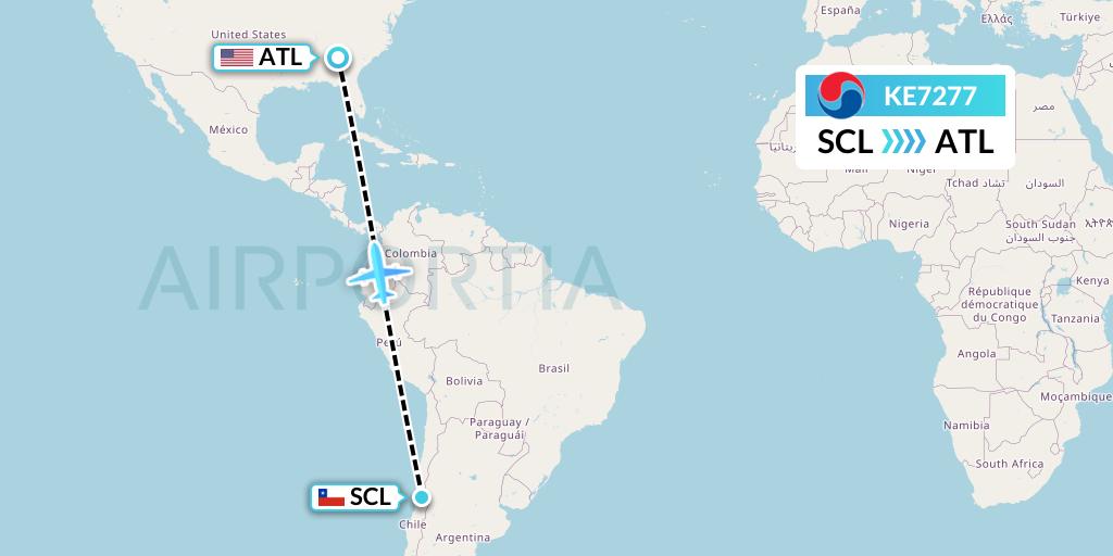 KE7277 Korean Air Flight Map: Santiago to Atlanta