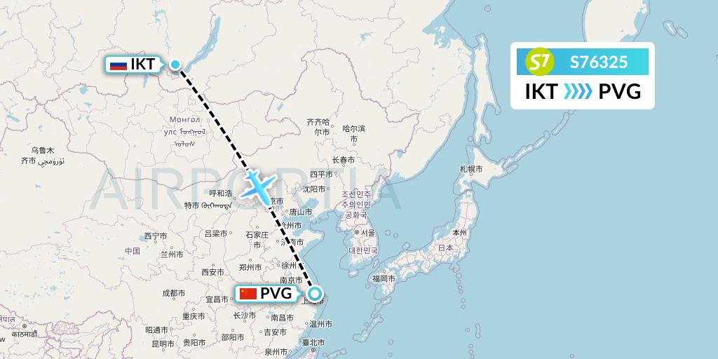 S76325 S7 Airlines Flight Map: Irkutsk to Shanghai