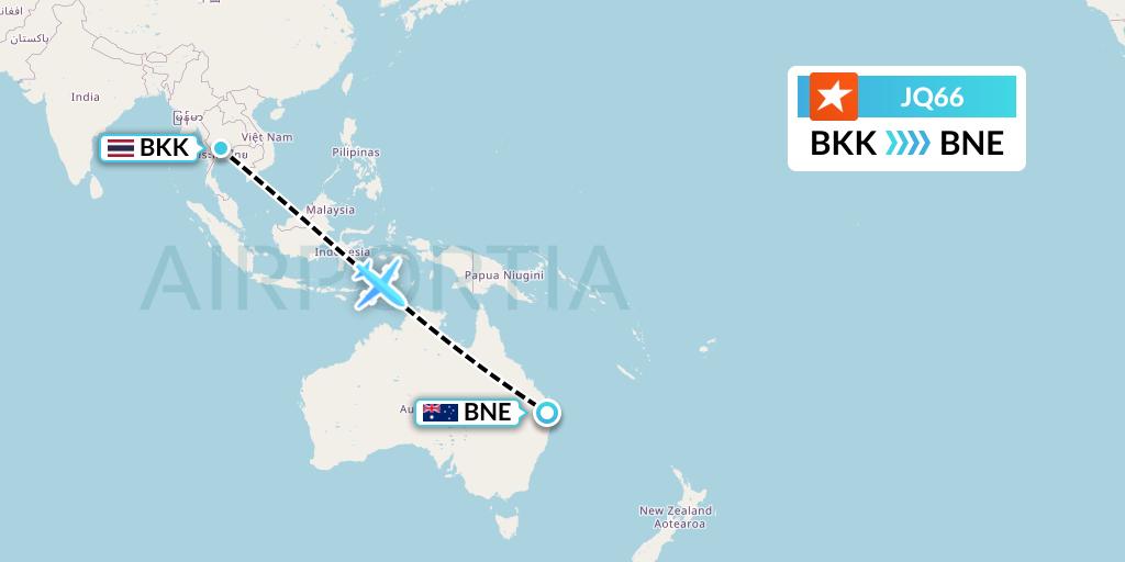 JQ66 Jetstar Airways Flight Map: Bangkok to Brisbane