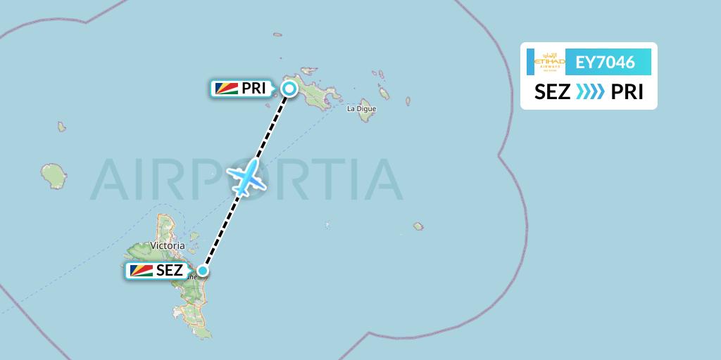 EY7046 Etihad Airways Flight Map: Victoria to Praslin Island