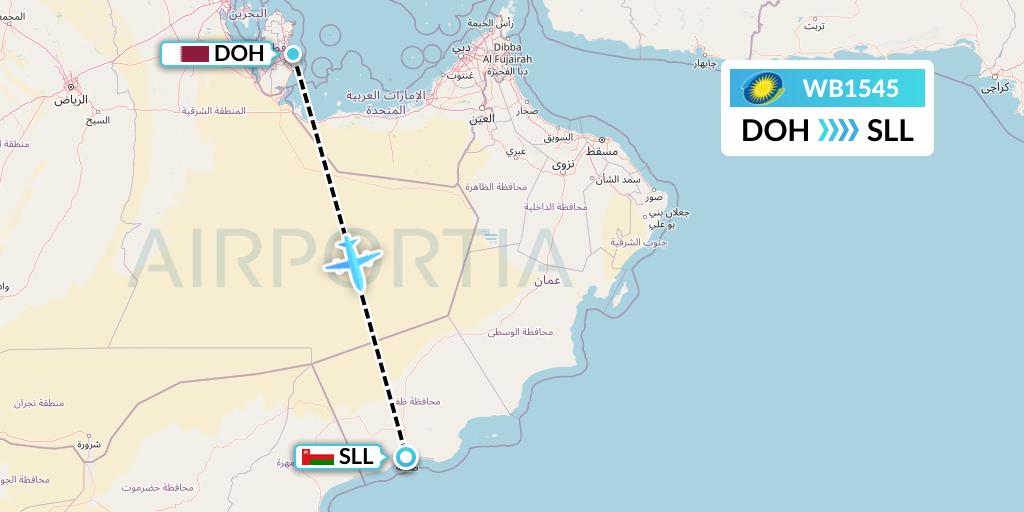 WB1545 RwandAir Flight Map: Doha to Salalah