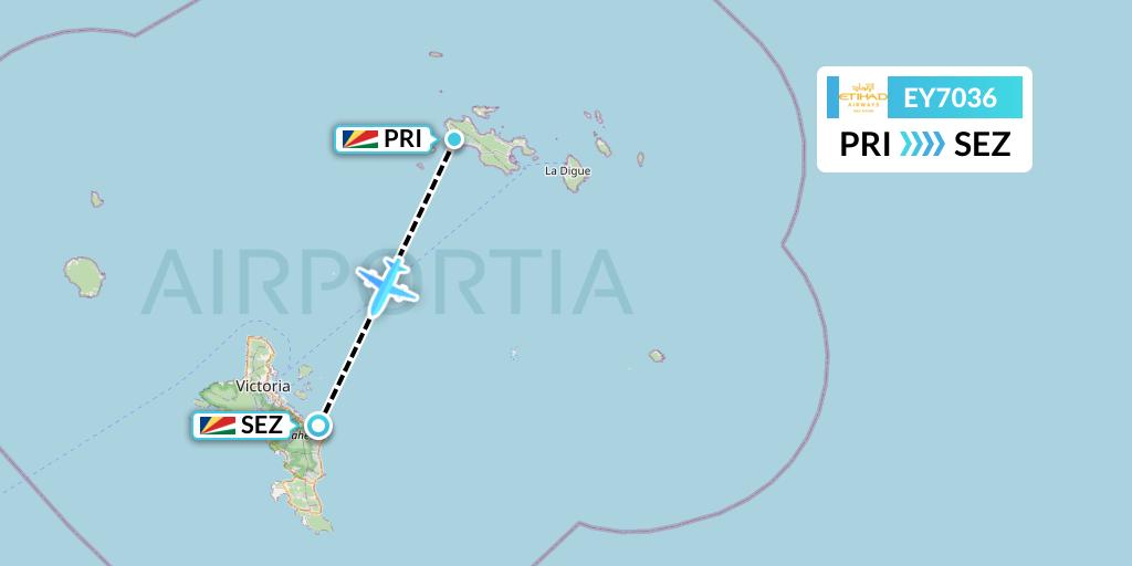 EY7036 Etihad Airways Flight Map: Praslin Island to Victoria