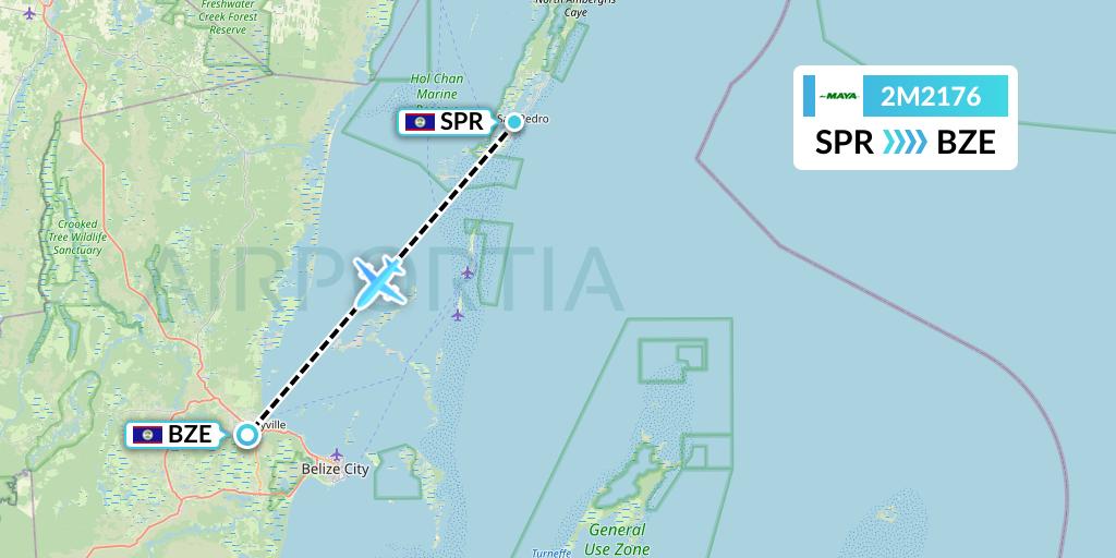 2M2176 Maya Island Air Flight Map: San Pedro to Belize City