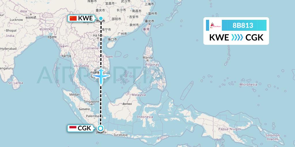 8B813 TransNusa Flight Map: Guiyang to Jakarta
