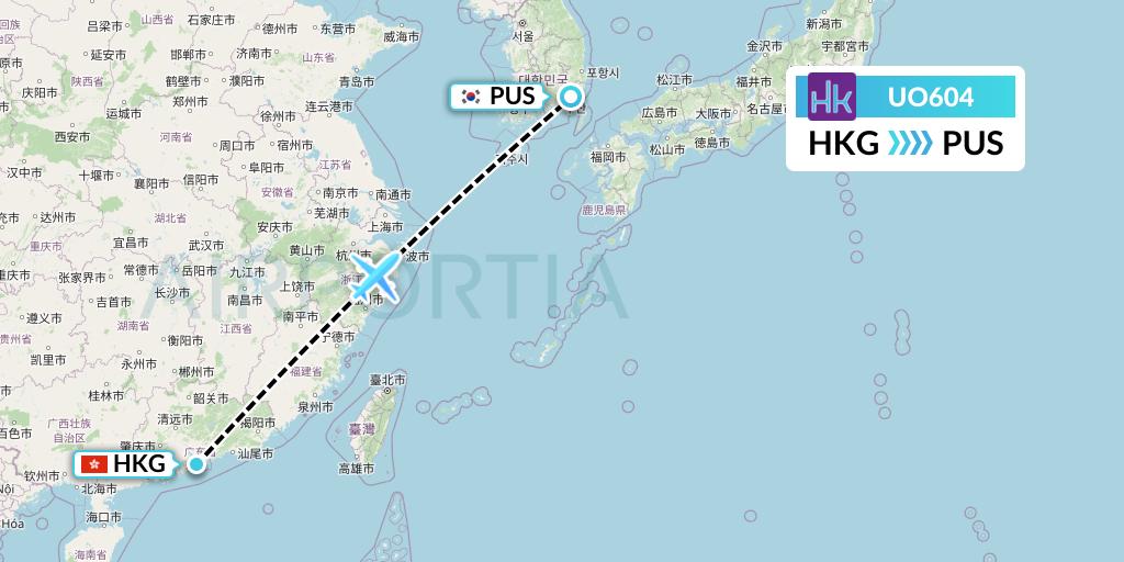 UO604 Hong Kong Express Flight Map: Hong Kong to Busan