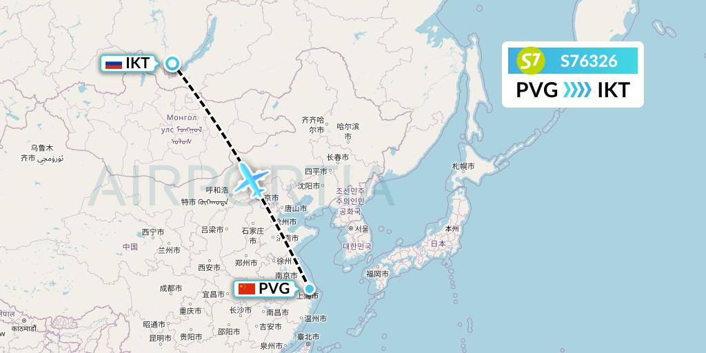 S76326 S7 Airlines Flight Map: Shanghai to Irkutsk